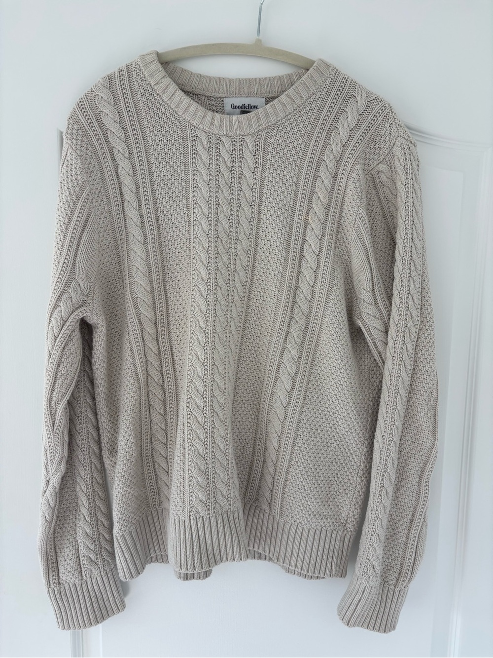 Goodfellow & Co Men’s Light Cream Cable Crewneck Sweater - Picture 1 of 2